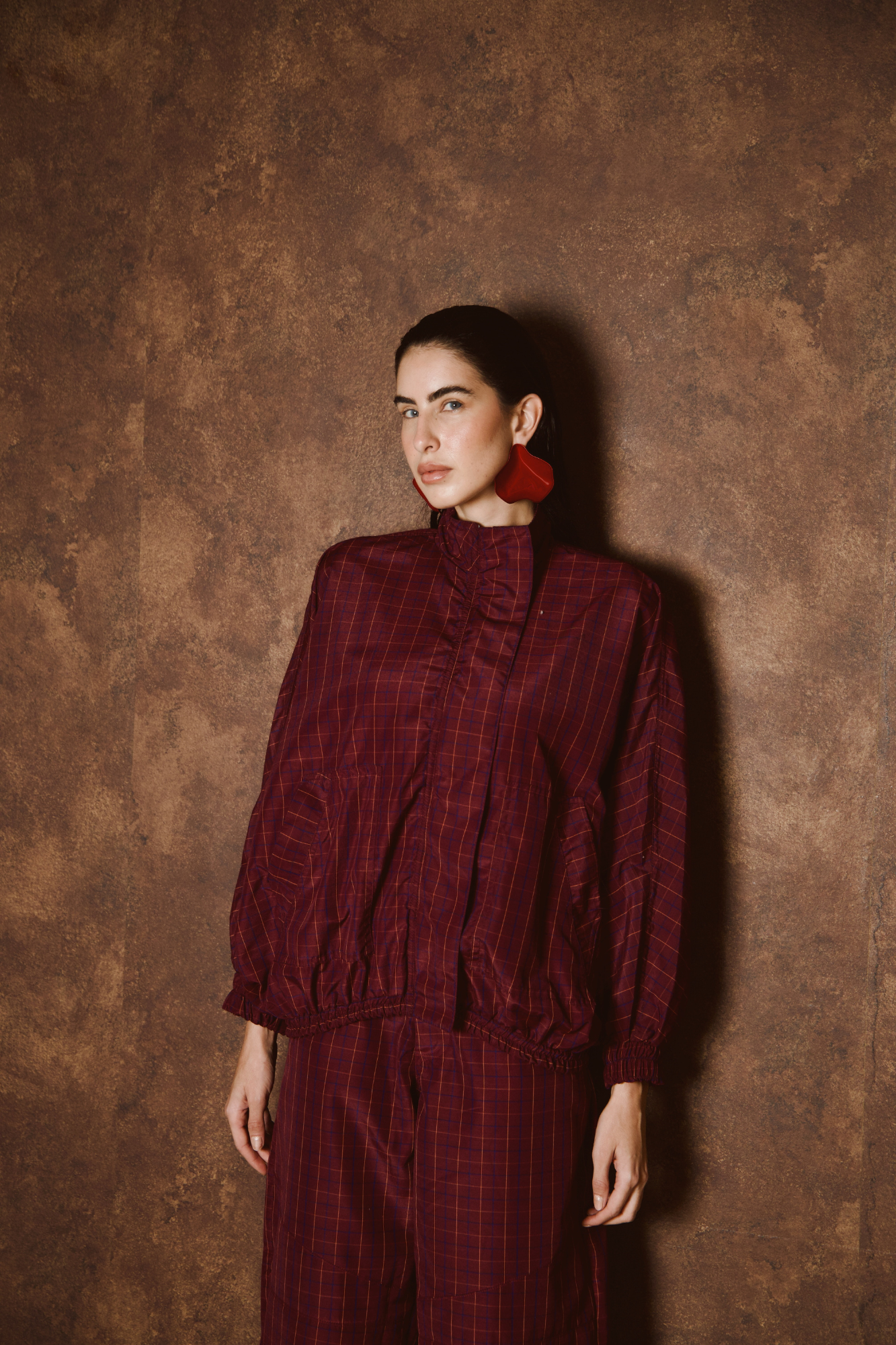 BOMBER XADREZ BURGUNDY