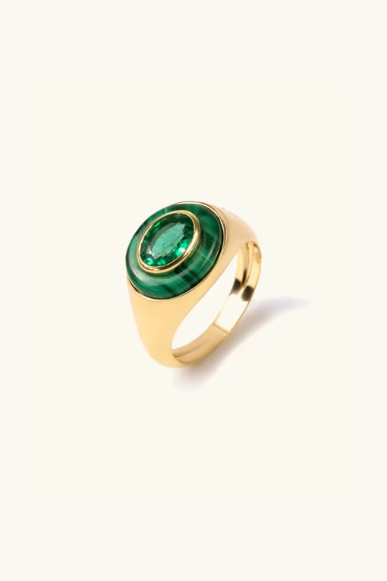 BOLD GEMS - CALM AND PROTECTION MALACHITE AND EMERALD OVAL CHUNKY RING