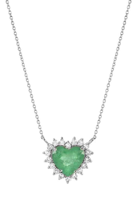 COLAR CORAÇÃO ESMERALDA E BRILHANTES