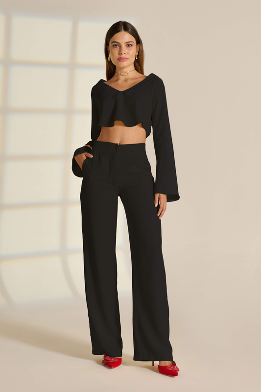 BLUSA AVA DE CREPE  - PRETO