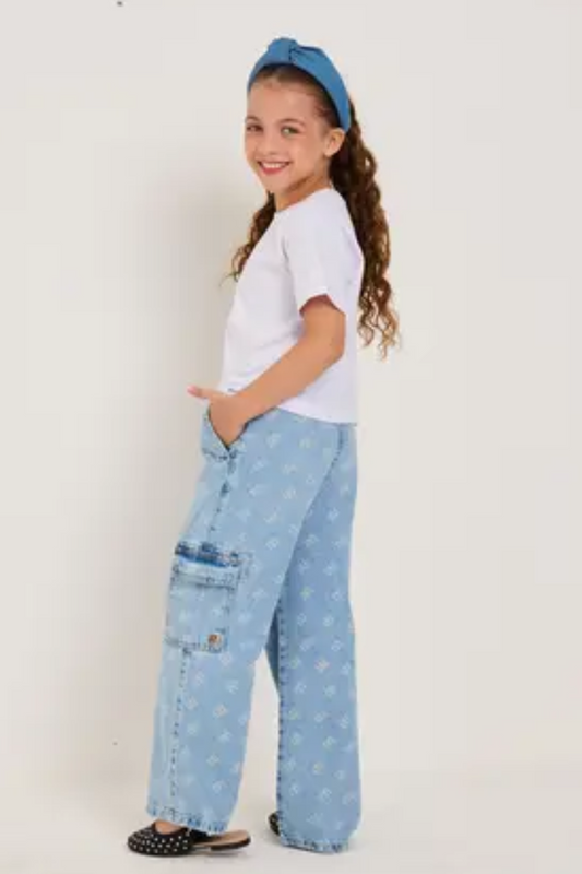 CALÇA JEANS WIDE LEG JUNIOR JAMBEIRO.