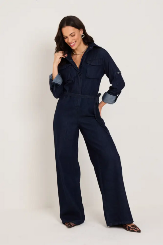 MACACÃO JEANS WIDE LEG ADULTO MANDARIM