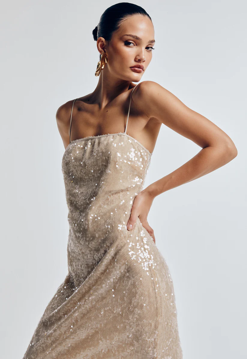 VESTIDO MIDI PAETÊS OCÉANE
